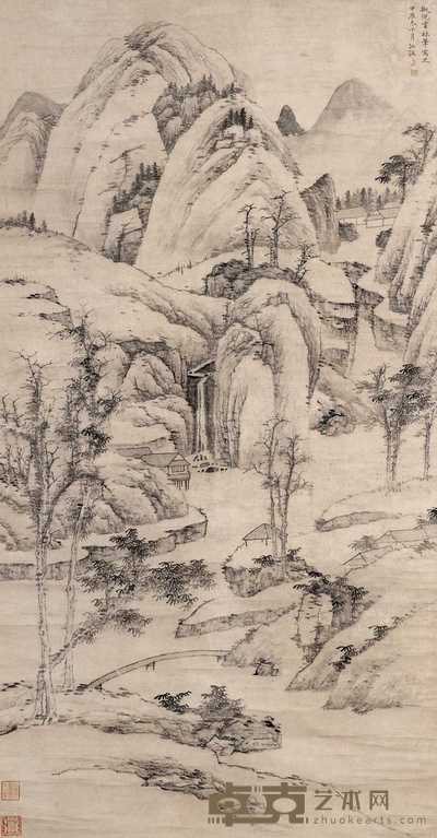 江注 1664年作 山水 立轴 166×86.5cm